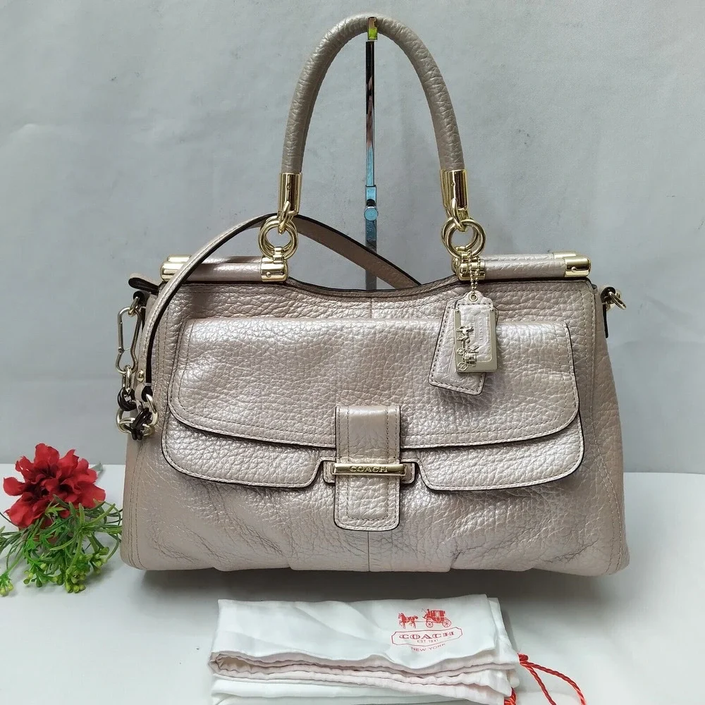 Coach Madison Pinnacle Pink Pebbled Leather Double Handles Satchel Shoudler Bag